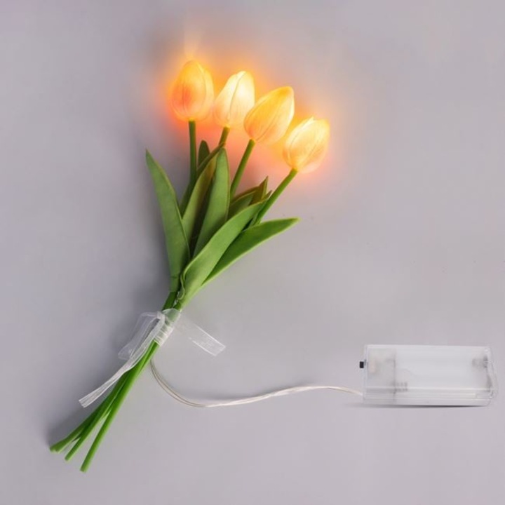 Buchet Decorativ cu Lalele Galbene cu LED 33cm 4buc