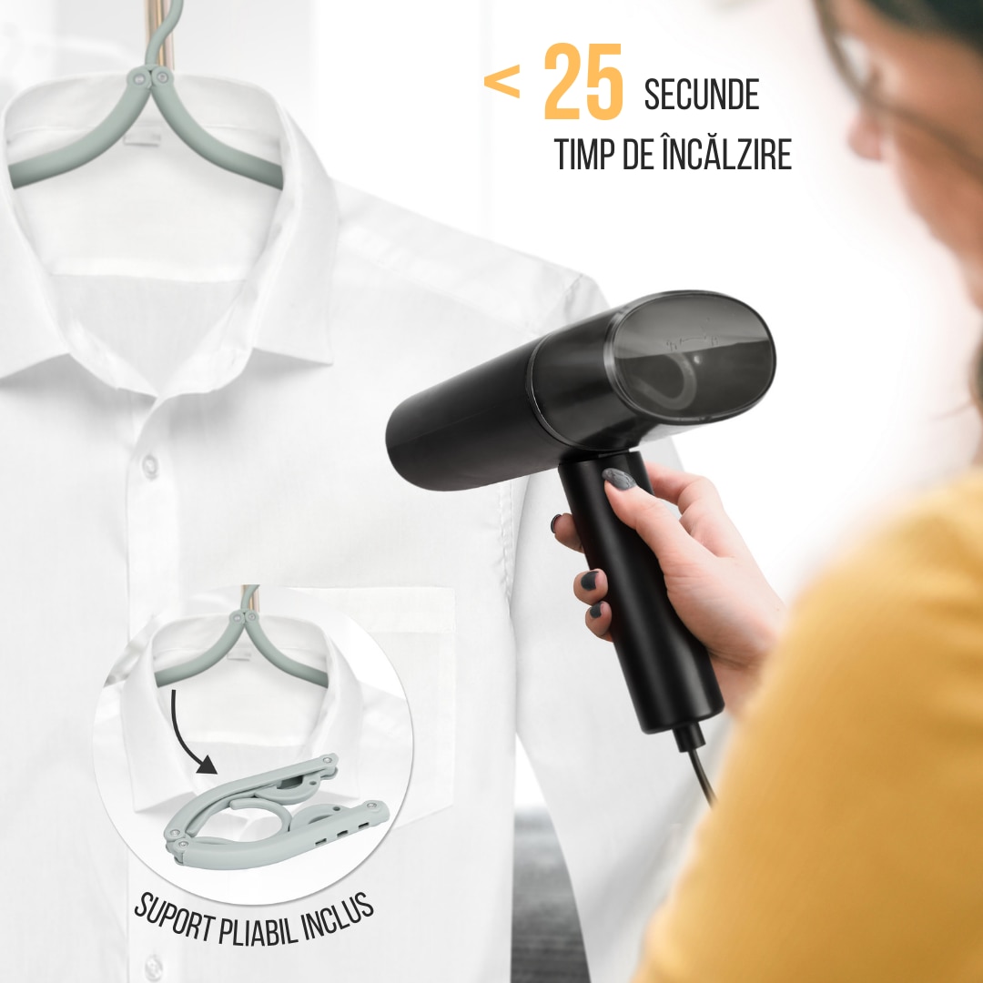 Aparat de calcat vertical cu abur LEBENLANG 2 in 1, Jet de Abur Puternic, Orizontal si Vertical, Elimina Bacterii, Manusa Protectie si Husa incluse, Sistem Anticalcar, Negru, Digital, Rezervor 120ml, Incalzire Rapida
