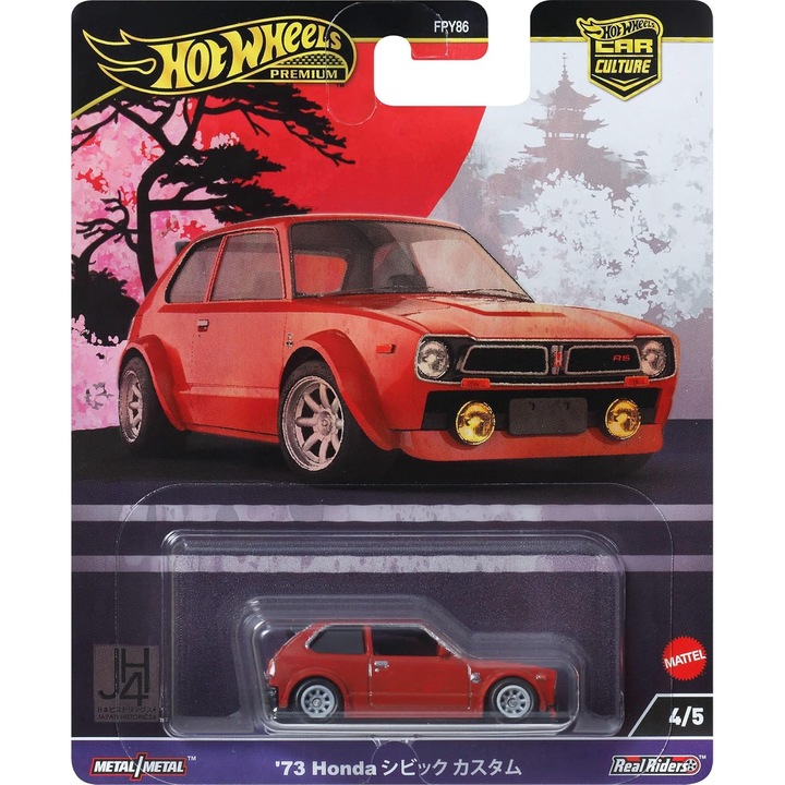Masinuta Hot Wheels Premium, Car Culture, '73 Honda Civic Custom, Japan Historics 4, 1:64, Rosu