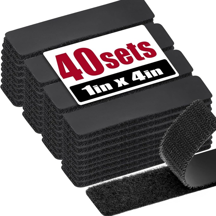 40 db-os szett tépőzáras, 10x3 cm, nylon, fekete