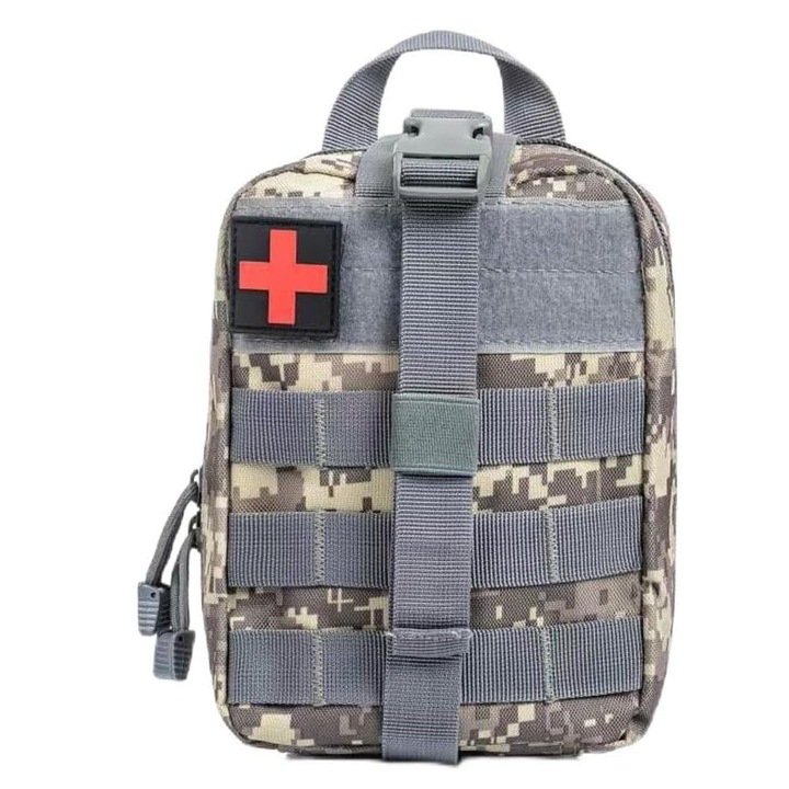 Чанта за първа помощ, Медицински комплект MOLLE, Chinoutton, Голям капацитет, За къмпинг и туризъм, Не включва лекарства, 20.5x15x10 см, сив