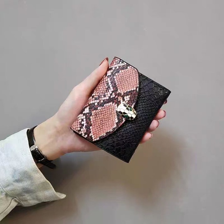 Portofel dama, negru/roz, 12x10x1.6cm, piele ecologica