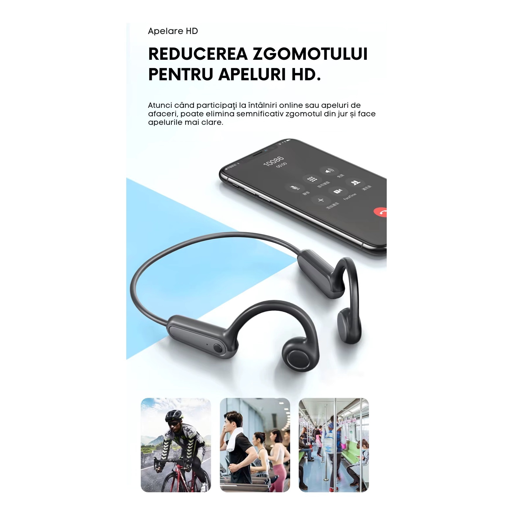 Casti Wireless, Open Ear, Bluetooth 5.3, Audio, cu Conductie Osoasa ...