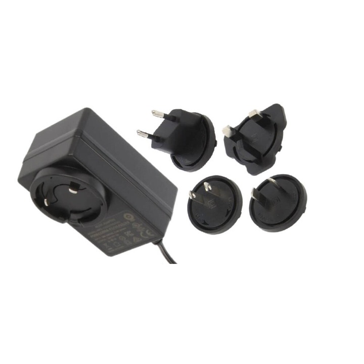 Захранване за ПОС терминал 24V, 1A, 24W, черно, комплект с щепсели EU/US/UK/AU