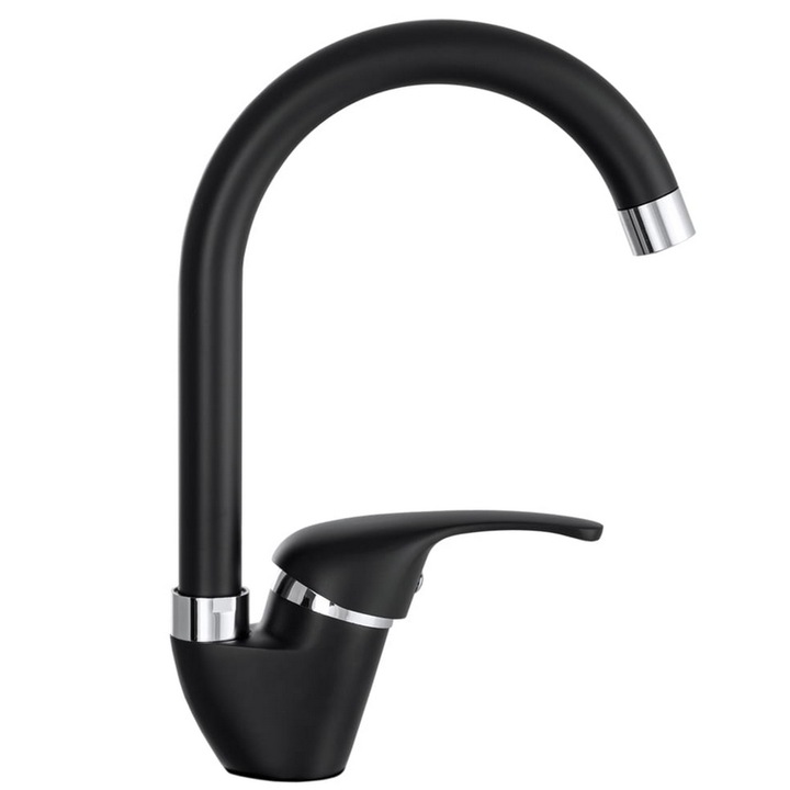 Konyhai csaptelep, magasan forgó csaptelep, matt fekete kivitelben