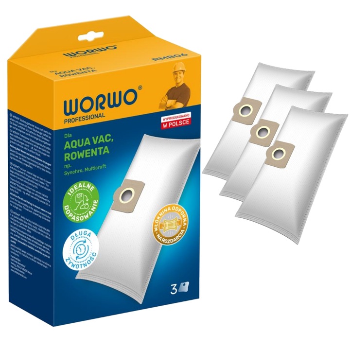 Set de 3 saci de aspirare, Professional Worwo RMB06, Compatibil cu ROWENTA