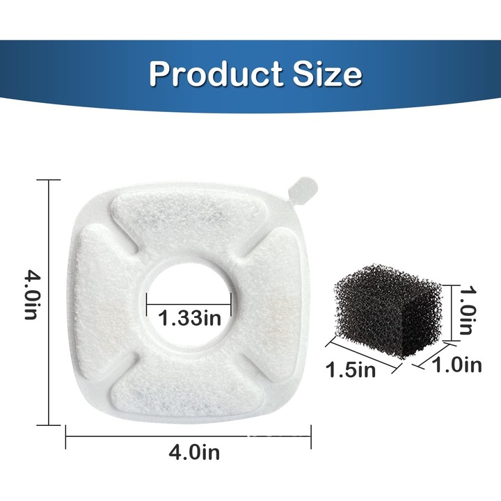 Filtru burete, Cartus filtru pentru distribuitor de apa pentru animale de companion, pottrivit pentru VEKEN 95oz / 2.8L, cu un cartus filtru si un filtru bumbac