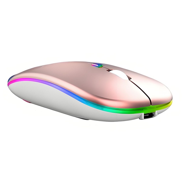 Vezeték nélküli egér, rózsaszín arany, ergonomikus kialakítás, USB-C töltés, állítható DPI