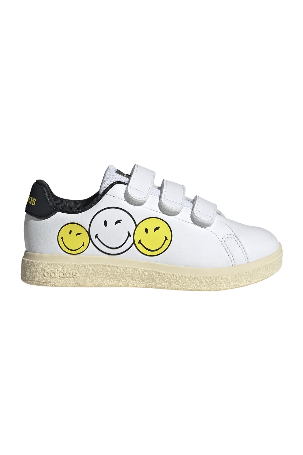 adidas Sportswear, Pantofi sport cu velcro Advantage Smiley, Alb, Negru, 30 EU