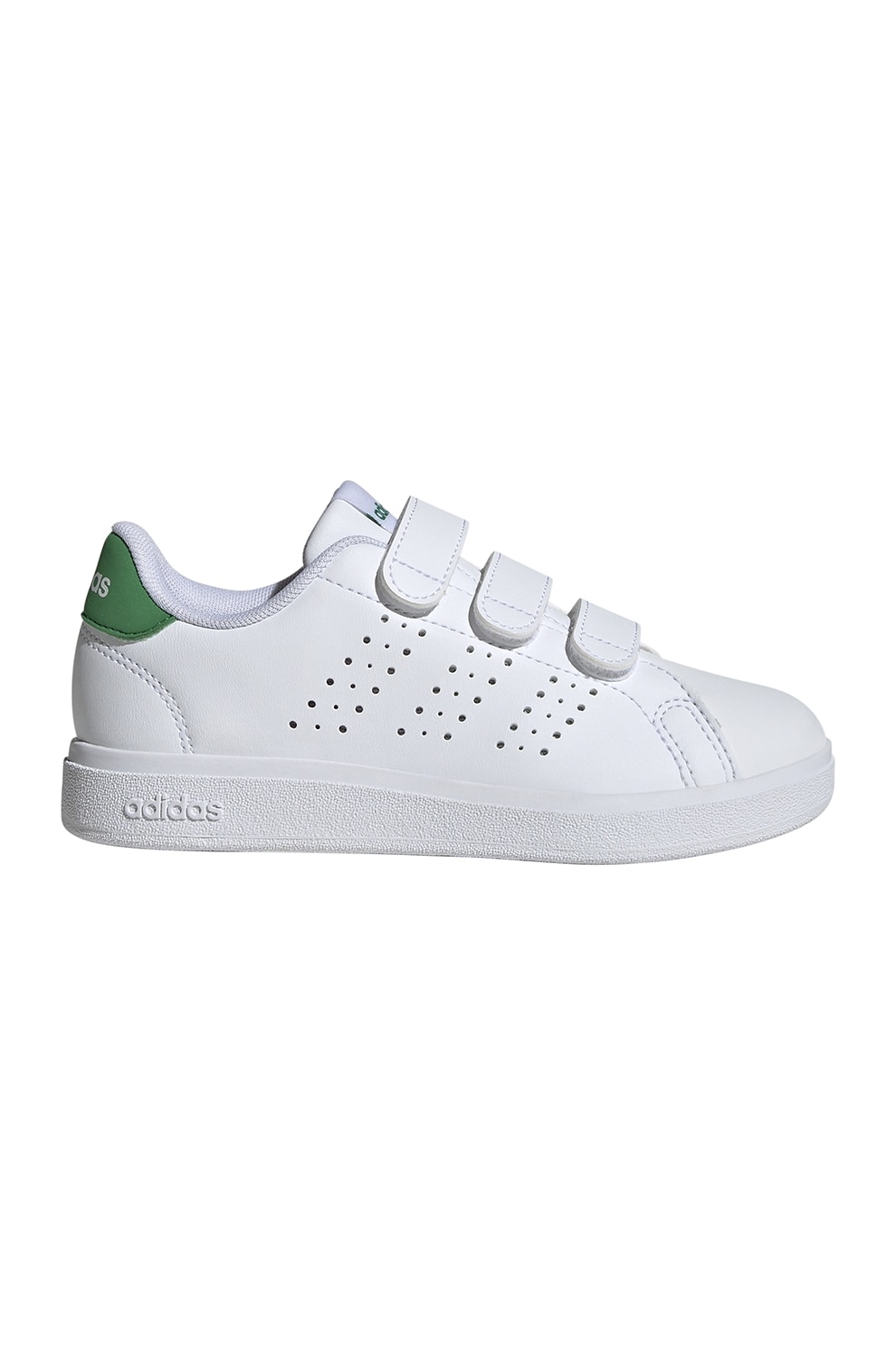 adidas Sportswear, Pantofi sport de piele ecologica cu velcro Advantage Base 2.0, Alb, Verde, 34 EU