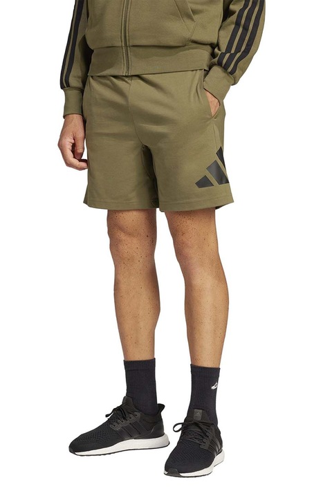 adidas Sportswear, Bermude cu talie ajustabila, Negru/Verde masliniu