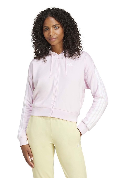 adidas Sportswear, Hanorac cu fermoar si maneci cazute, Alb/Roz pal
