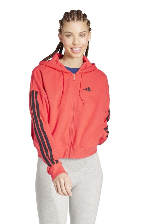 adidas Sportswear, Hanorac cu fermoar si maneci cazute, Negru/Corai