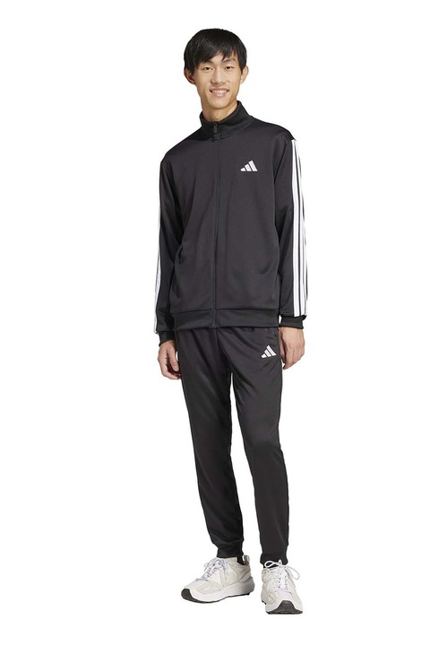 adidas Sportswear, Слим спортен екип с лого, Черен/Бял