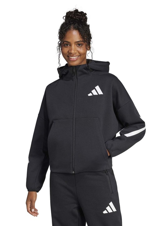 adidas Sportswear, Худи Z.N.E. с паднали ръкави и скосени джобове, Черен/Бял
