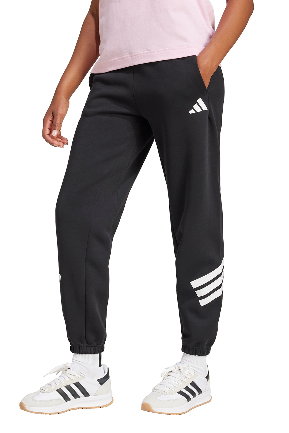 adidas Sportswear, Pantaloni de trening cu logo Future Icons 3-Stripes, Negru, Alb optic, S