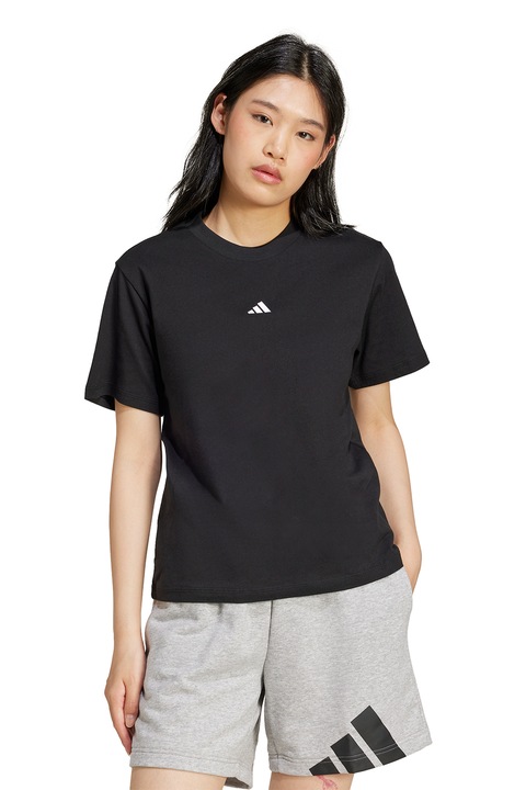 adidas Sportswear, Tricou cu decolteu lrotund si logo discret, Negru/Alb optic