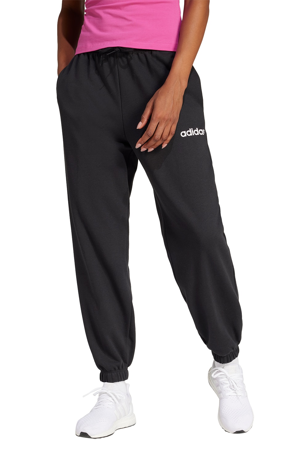 adidas Sportswear, Pantaloni de trening cu croiala relaxed-fit cu buzunare, Negru stins, Alb optic, XS