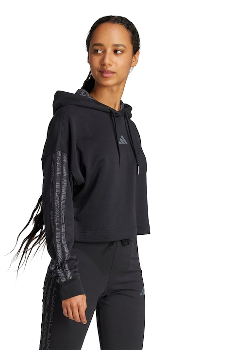 adidas Sportswear, Hanorac crop cu logo, Negru/Gri inchis