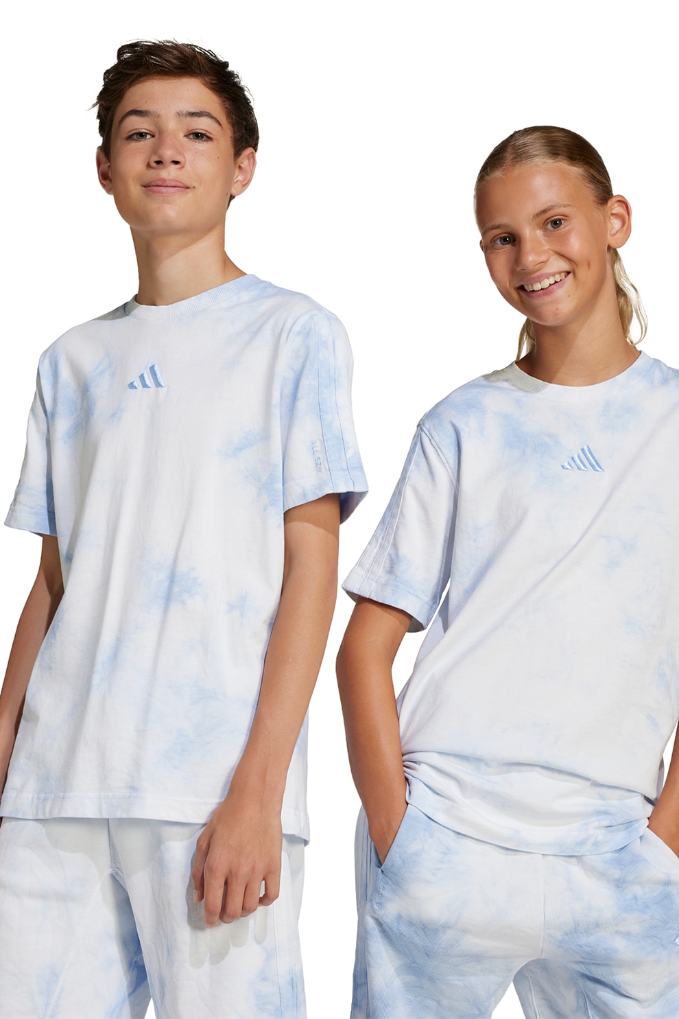 adidas Sportswear, Tricou din bumbac cu model, Albastru pastel, Alb optic, 140 CM