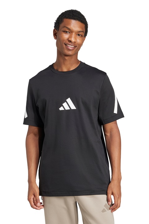 adidas Sportswear, Tricou de bumbac cu model monograma Z.N.E, Negru stins/Alb optic