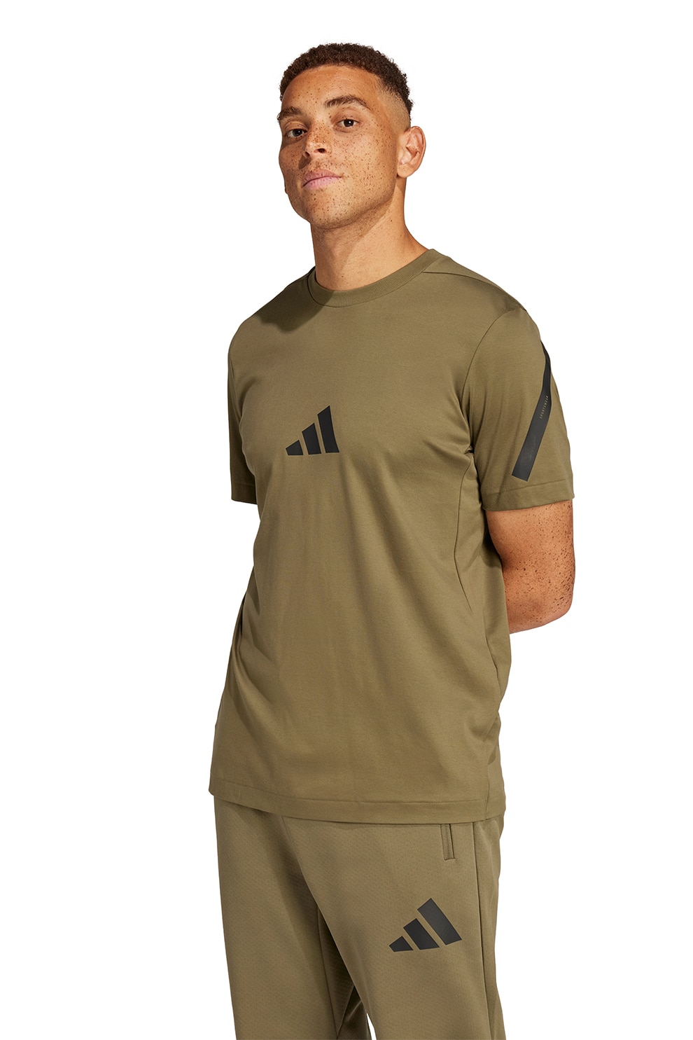 adidas Sportswear, Tricou de bumbac cu model monograma Z.N.E, Negru, Verde masliniu, S