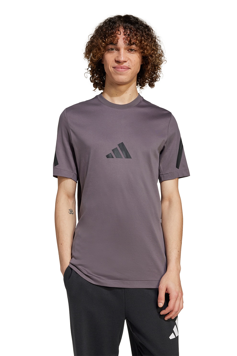 adidas Sportswear, Tricou de bumbac cu model monograma Z.N.E, Negru, Lila pal, L
