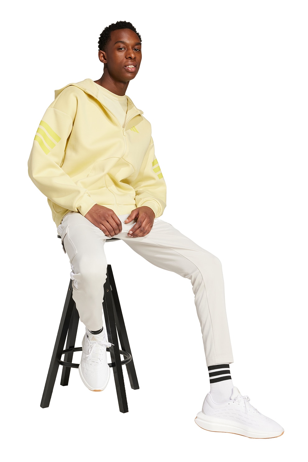 adidas Sportswear, Pantaloni de trening jogger cu logo, Alb optic, Crem, S
