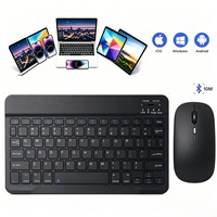 Tastatura Bluetooth wireless, compatibila cu iPad, tableta, telefon, tastatura universala pentru trei sisteme, include mouse wireless, conectare automata, 10 inci, negru
