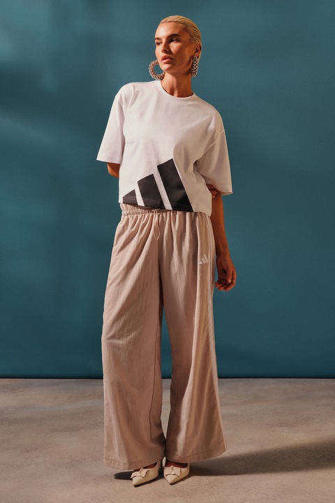 adidas Sportswear, Pantaloni de trening cu 3 dungi Essentials 3, Alb optic/Crem