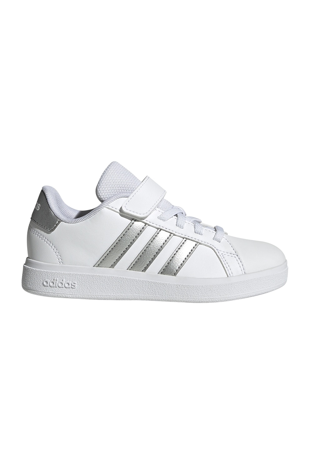 adidas Sportswear, Pantofi sport cu inchidere velcro Grand Court 2.0, Alb, Argintiu, 33.5 EU