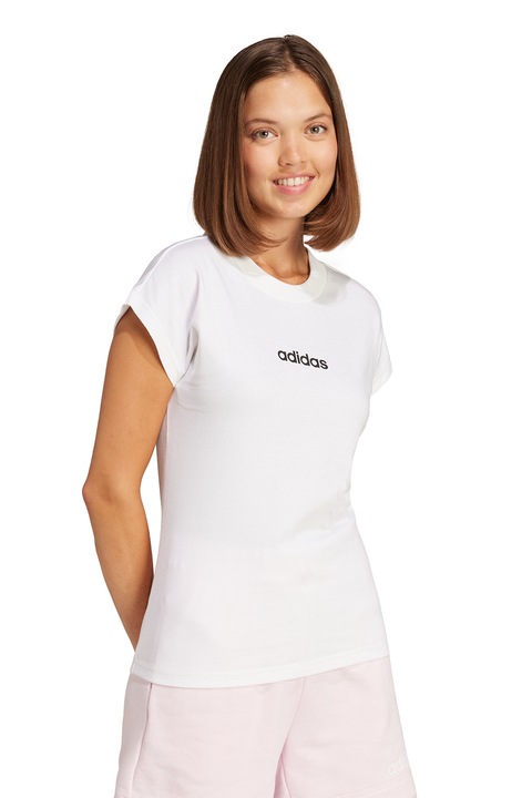 adidas Sportswear, Tricou de bumbac cu decolteu rotund Essentials, Negru stins/Alb optic