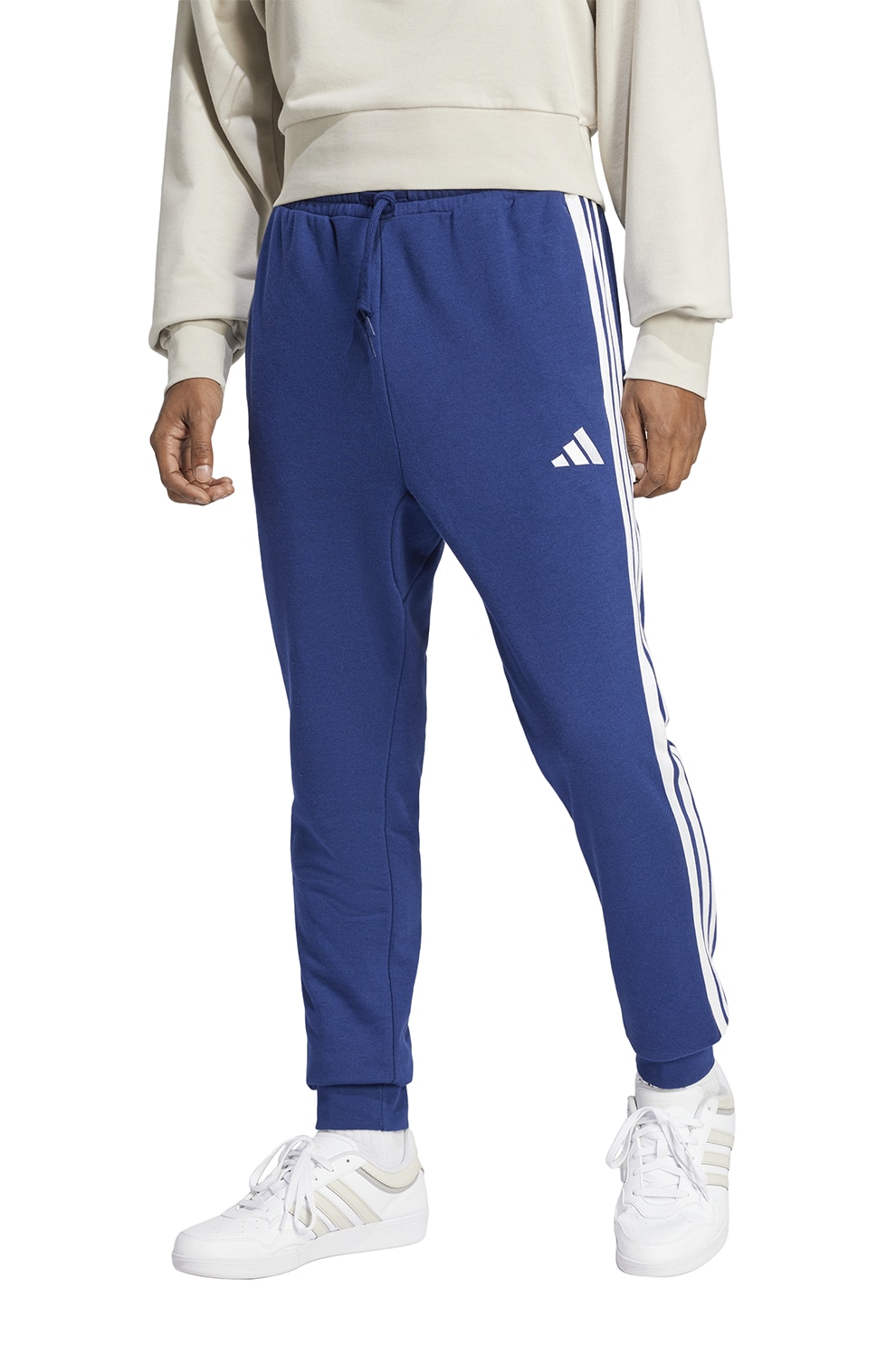 adidas Sportswear, Pantaloni de trening cu logo si snur, Alb, Albastru inchis, S