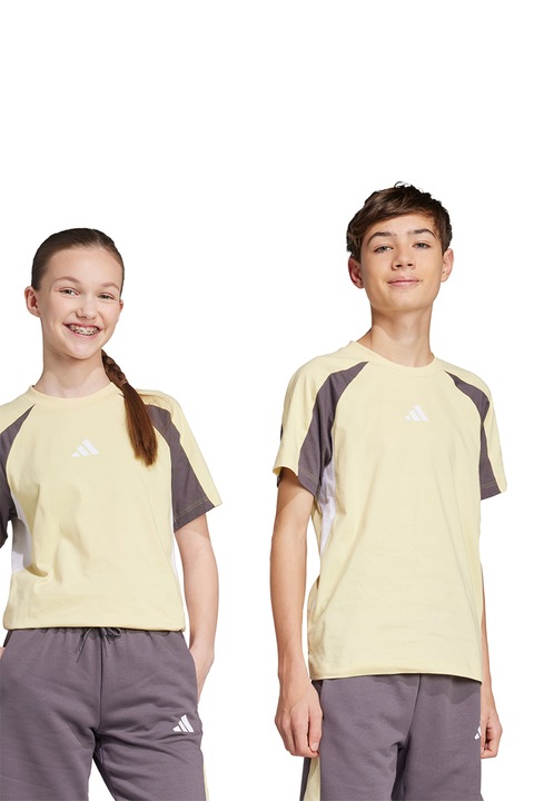 adidas Sportswear, Pamutpóló raglánujjakkal, Halványsárga/Koptatott fekete/Fehér