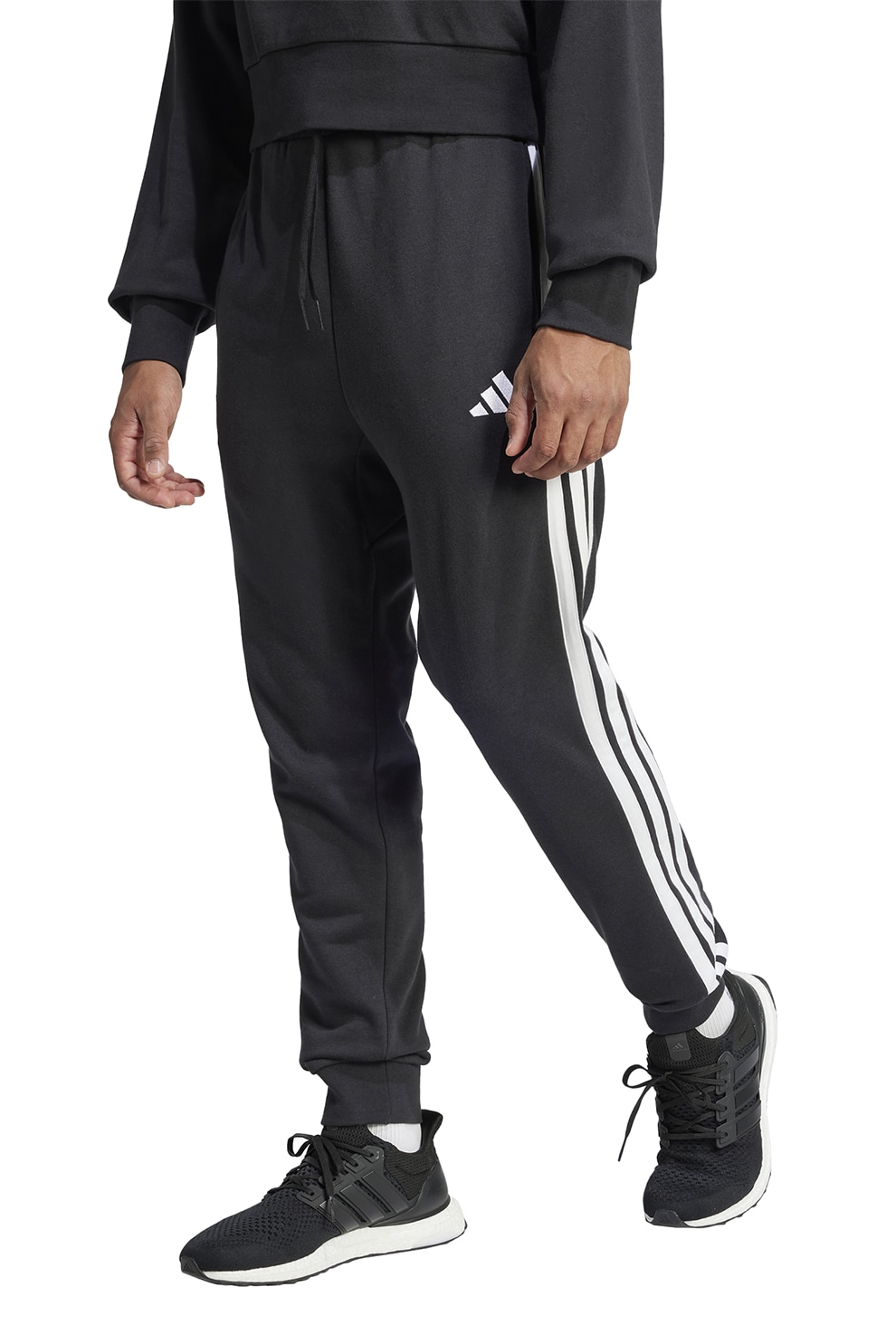 adidas Sportswear, Pantaloni de trening cu logo si snur, Alb, Negru, S