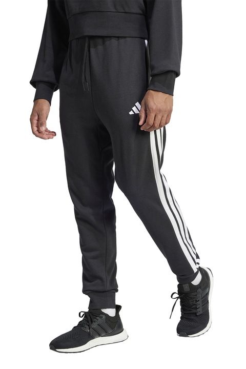 adidas Sportswear, Pantaloni de trening cu logo si snur, Alb/Negru