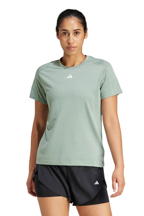 adidas Performance, Tricou cu decolteu la baza gatului, pentru fitness, Verde pal/Alb optic