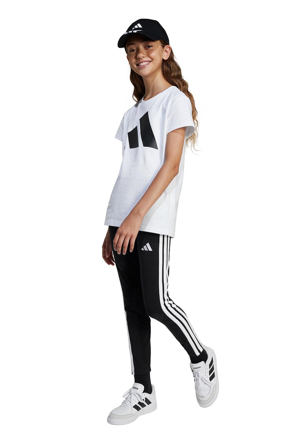 adidas Sportswear, Tricou cu imprimeu logo, Negru stins, Alb optic, 140 CM