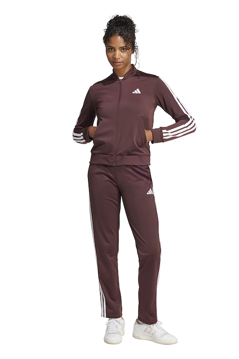 adidas Sportswear, Спортен екип W ESS 3S TS с цип и лого, Коняк кафяв