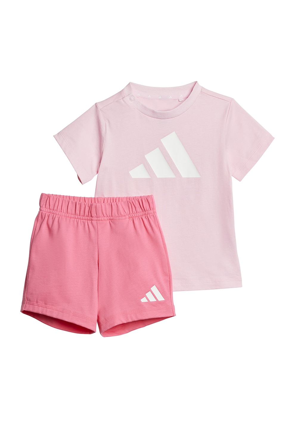 adidas Sportswear, Set de pantaloni scurti si tricou cu imprimeu logo, Roz pastel, Alb optic, Roz prafuit, 104 CM