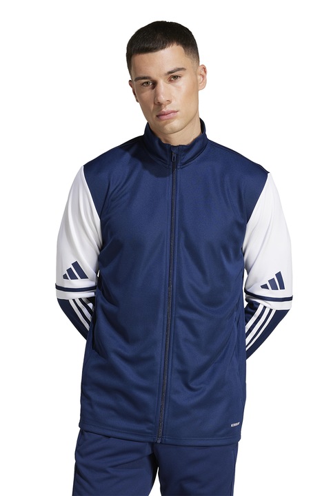 adidas Performance, Bluza de trenimng cu fermoar, pentru fotbal, Alb/Albastru inchis