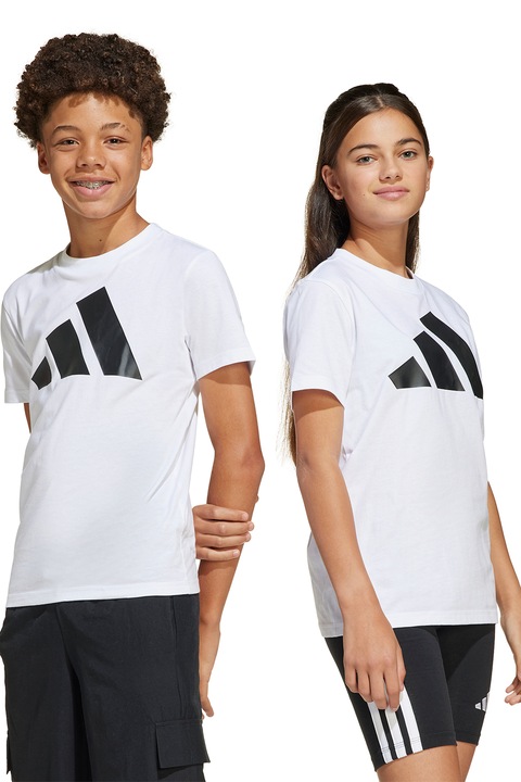 adidas Sportswear, Pamutpóló logóval, Koptatott fekete/Fehér