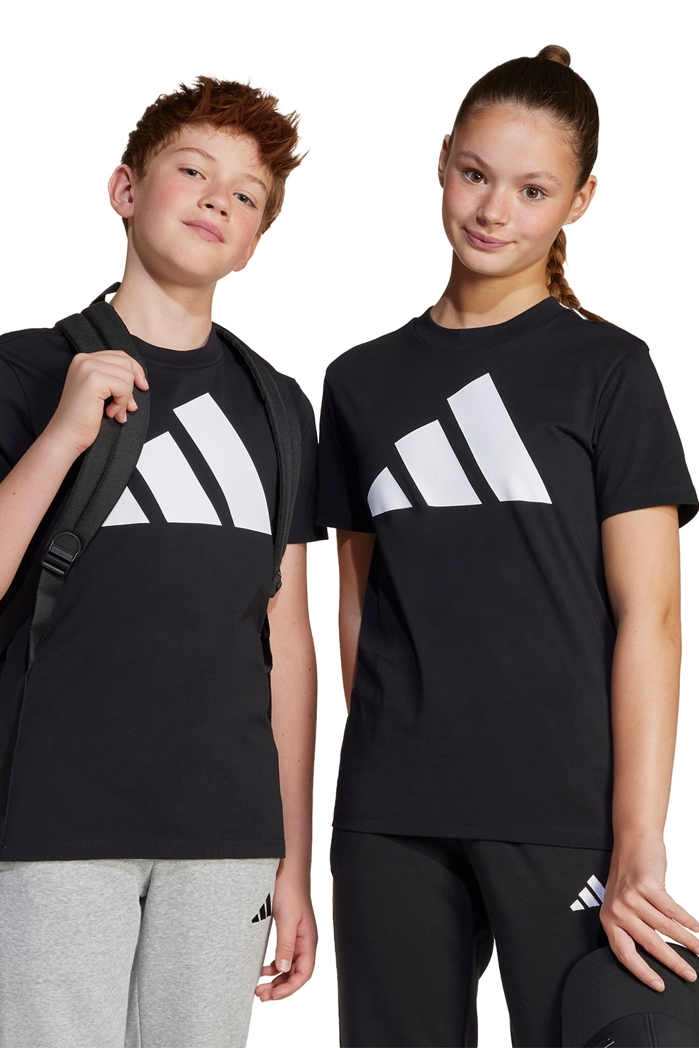 adidas Sportswear, Tricou din bumbac cu imprimeu logo cauciucat, Negru, Alb optic, 140 CM