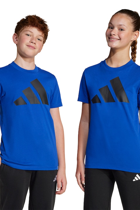 adidas Sportswear, Pamutpóló logóval, Fekete/Királykék
