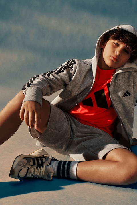 adidas Sportswear, Pamutpóló gumis logóval, Piros/Fekete