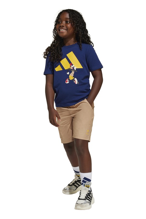 adidas Sportswear, Set de tricou si pantaloni scurti din amestec de bumbac - 2 piese, Galben/Albastru inchis/Maro nisip
