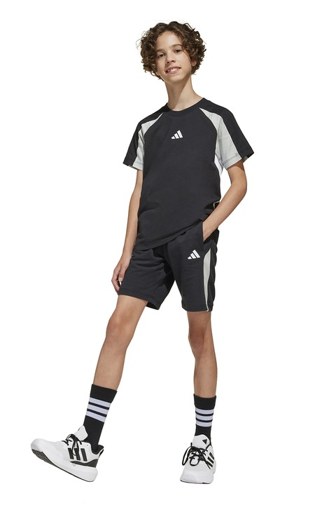 adidas Sportswear, Pantaloni scurti din amestec de bumbac cu logo, Negru/Gri deschis
