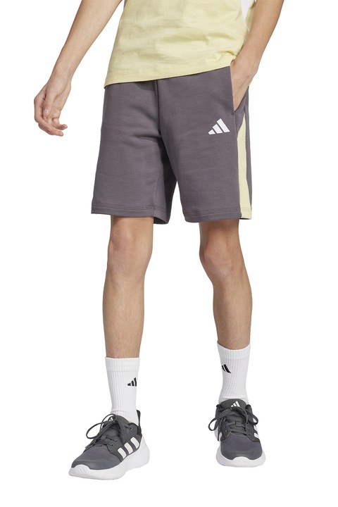 adidas Sportswear, Pantaloni scurti din amestec de bumbac cu logo, Bej/Violet prafuit