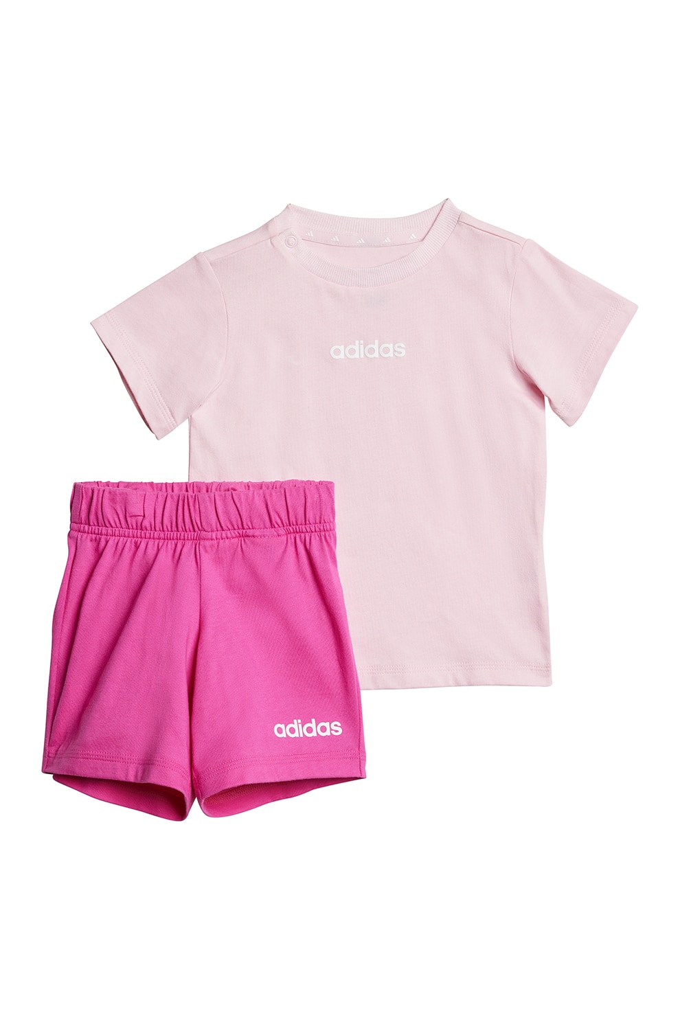 adidas Sportswear, Set de pantaloni scurti si tricou din bumbac - 2 Piese, Fucsia, Alb optic, Roz prafuit, 104 CM