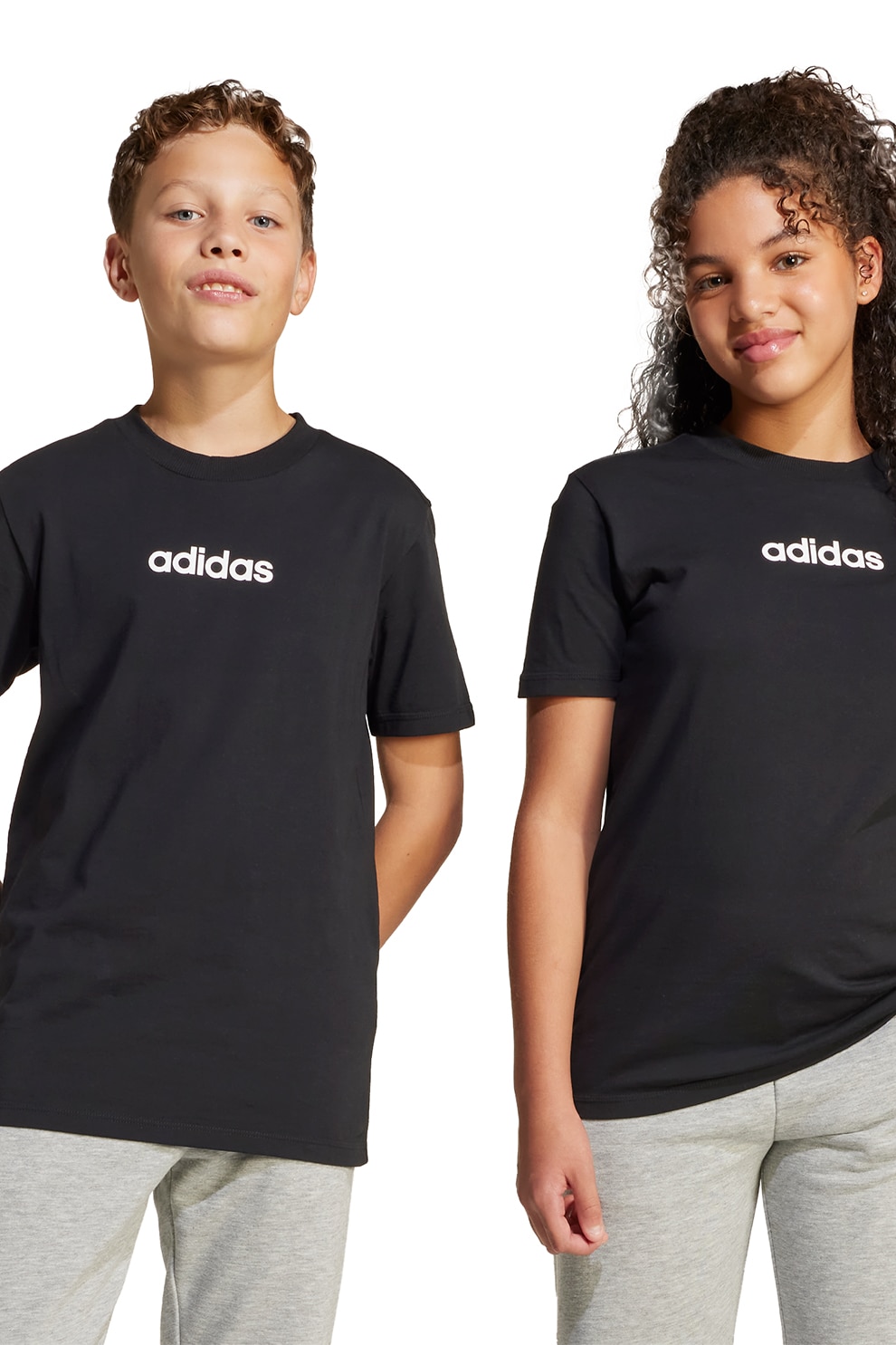 adidas Sportswear, Tricou cu decolteu la baza gatului si logo pe piept, Negru, Alb optic, 128 CM